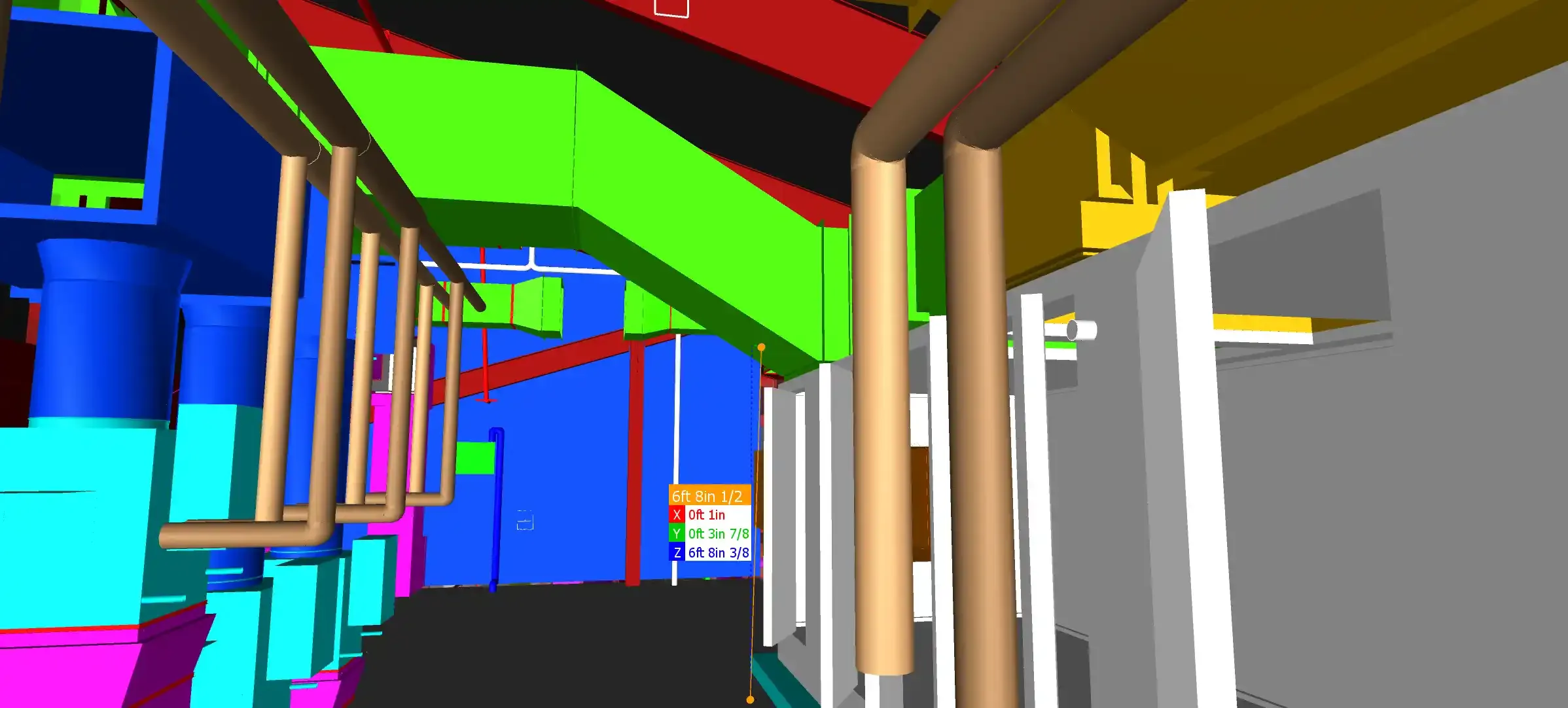 Photo of structural steel framing from the second level of building 'b', this time in a 3D model rendering. Photo of structural steel framing from the second level of building 'b', this time in a 3D model rendering.