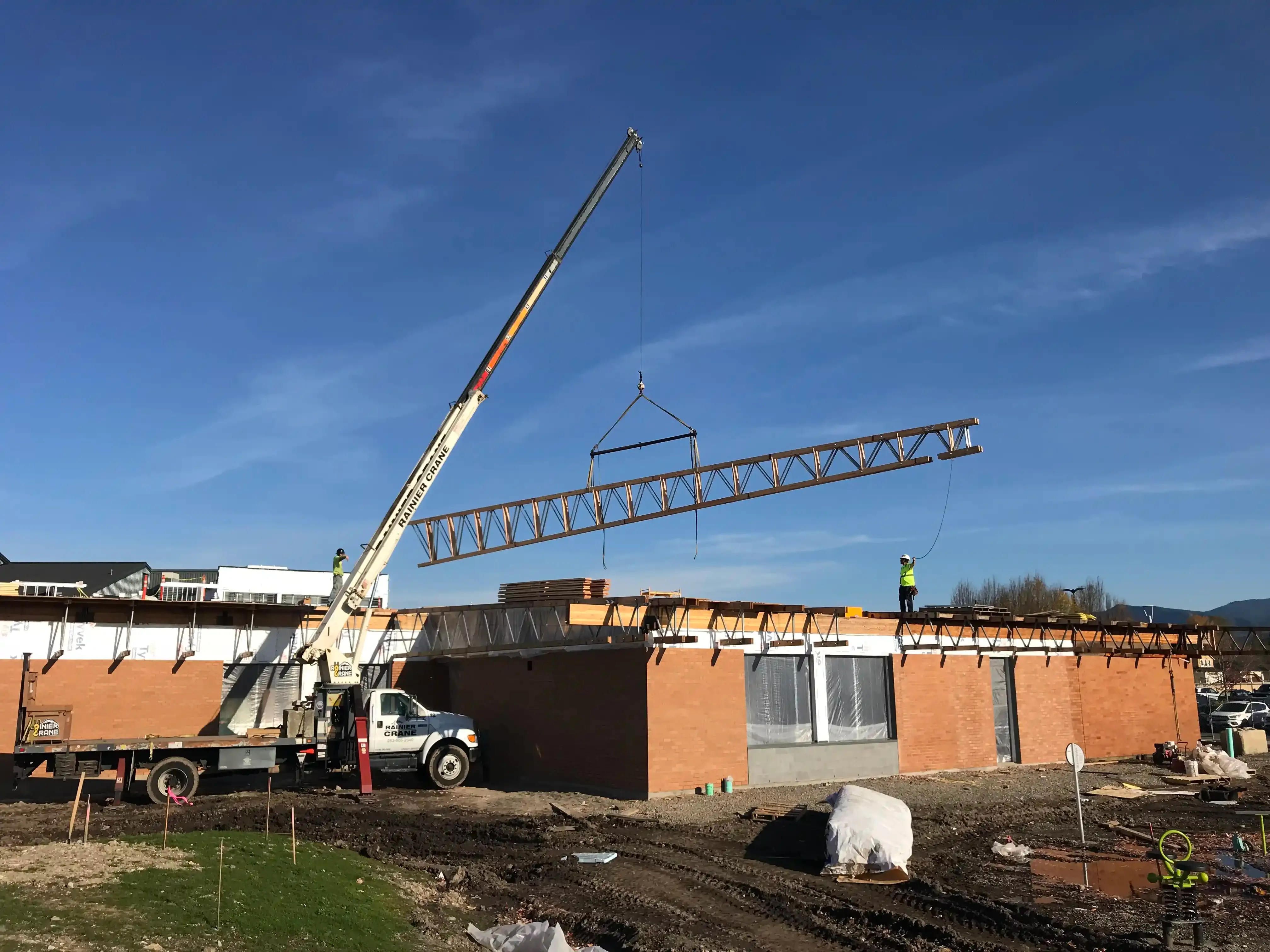 Photo of 'A-wing' as we lowered the last replacement roof truss into place. Photo of 'A-wing' as we lowered the last replacement roof truss into place.