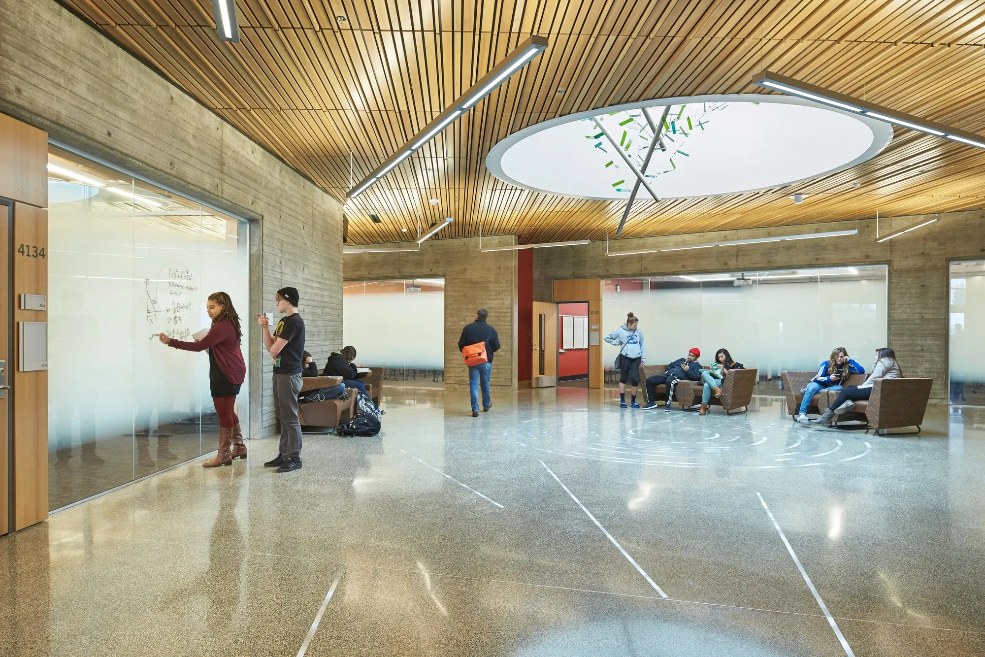 Photo of the interior of the ground-level wing of the new building.