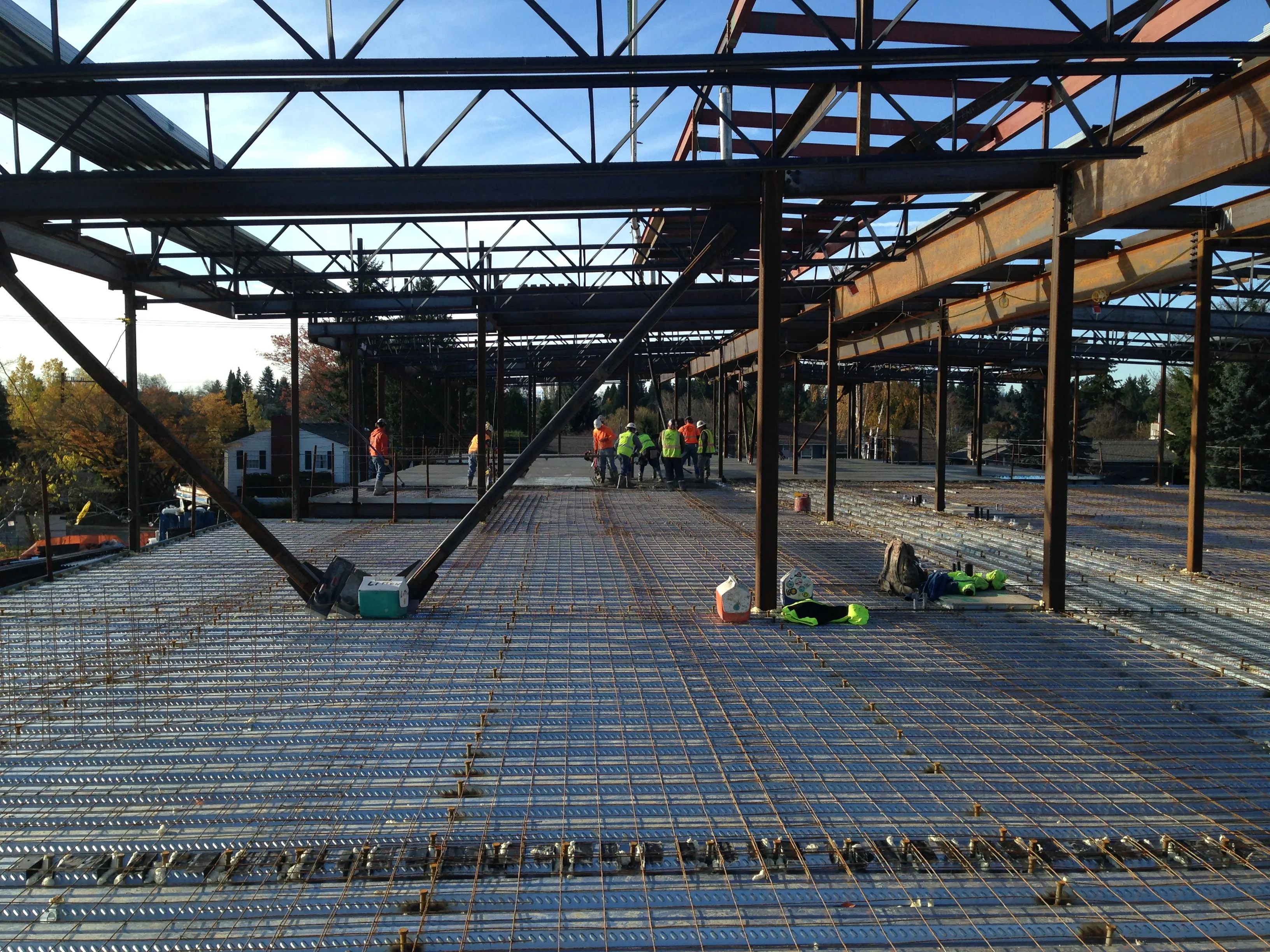 Photo of 'B-wing' slab deck during concrete placement. Photo of 'B-wing' slab deck during concrete placement.