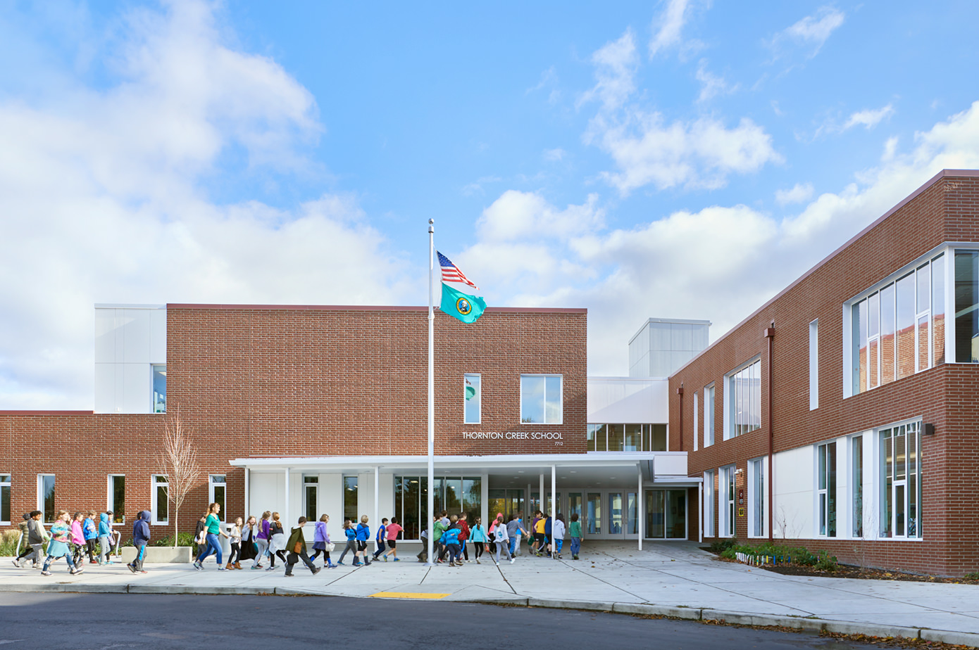 Image of the South entrance to the renovated Building 22 at the campus center.